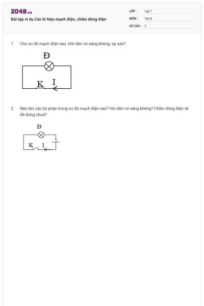 Bài tập ví dụ Các kí hiệu mạch điện, chiều dòng điện