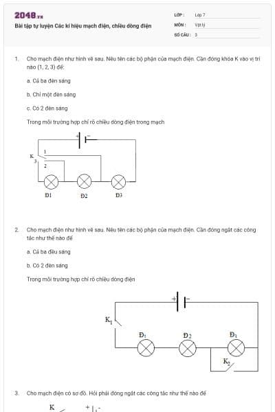 Bài tập tự luyện Các kí hiệu mạch điện, chiều dòng điện