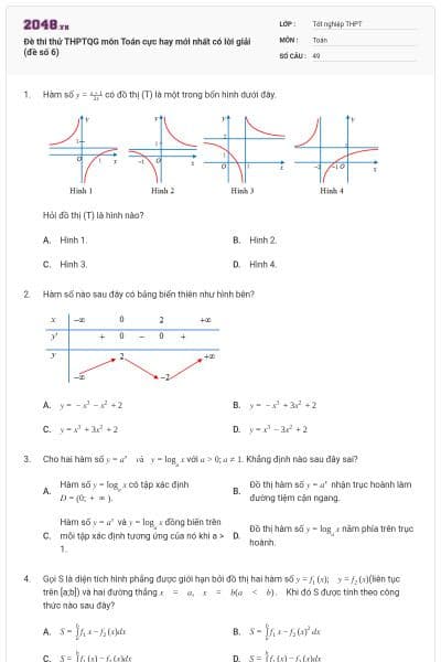 Đè thi thử THPTQG môn Toán cực hay mới nhất có lời giải (đề số 6)