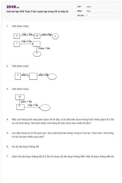 Giải bài tập SGK Toán 3 bài Luyện tập trang 38 có đáp án