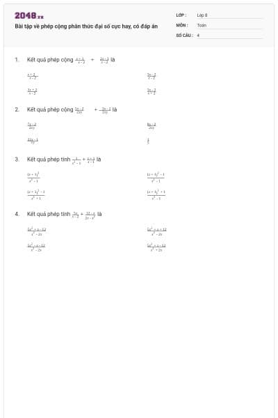 Bài tập về phép cộng phân thức đại số cực hay, có đáp án