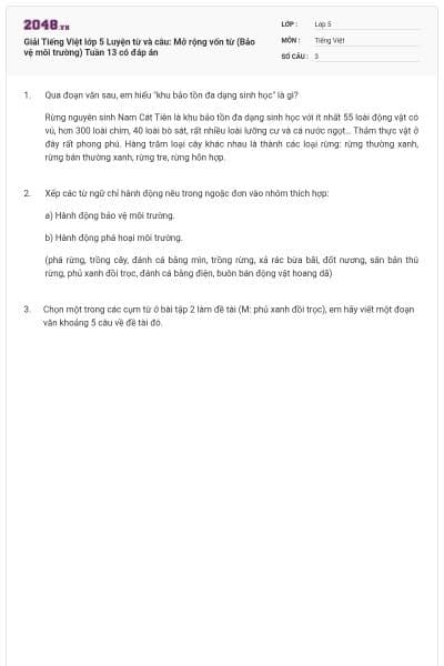 Giải Tiếng Việt lớp 5 Luyện từ và câu: Mở rộng vốn từ (Bảo vệ môi trường) Tuần 13 có đáp án