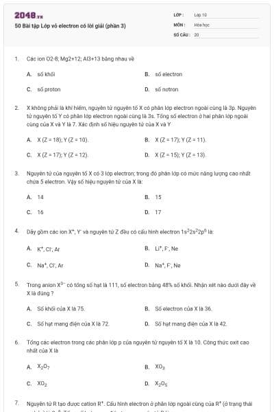 50 Bài tập Lớp vỏ electron có lời giải (phần 3)