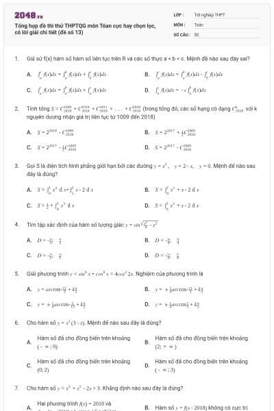 Tổng hợp đề thi thử THPTQG môn Tóan cực hay chọn lọc, có lời giải chi tiết (đề số 13)