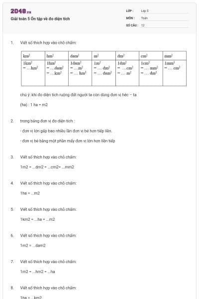Giải toán 5 Ôn tập về đo diện tích
