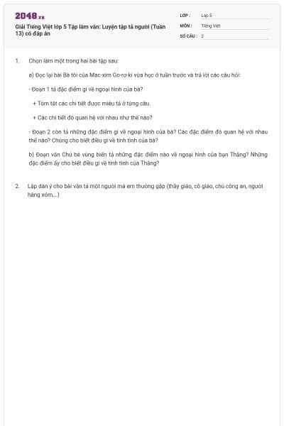 Giải Tiếng Việt lớp 5 Tập làm văn: Luyện tập tả người (Tuần 13) có đáp án