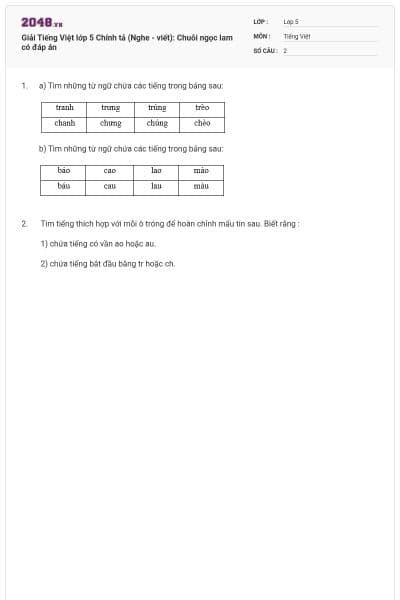 Giải Tiếng Việt lớp 5 Chính tả (Nghe - viết): Chuỗi ngọc lam có đáp án