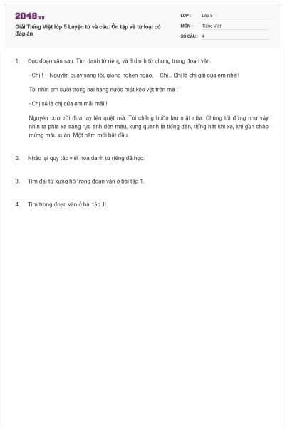 Giải Tiếng Việt lớp 5 Luyện từ và câu: Ôn tập về từ loại có đáp án