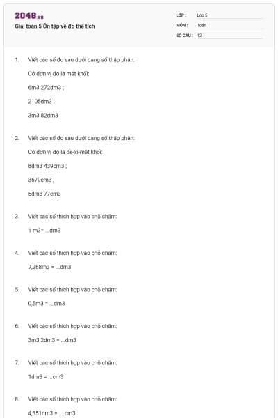 Giải toán 5 Ôn tập về đo thể tích