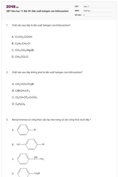 SBT Hóa học 11 Bài 39: Dẫn xuất halogen của hiđrocacbon