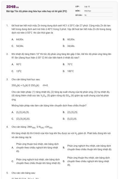 Bài tập Tốc độ phản ứng hóa học siêu hay có lời giải (P2)