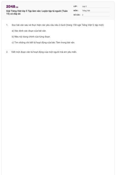 Giải Tiếng Việt lớp 5 Tập làm văn: Luyện tập tả người (Tuần 15) có đáp án