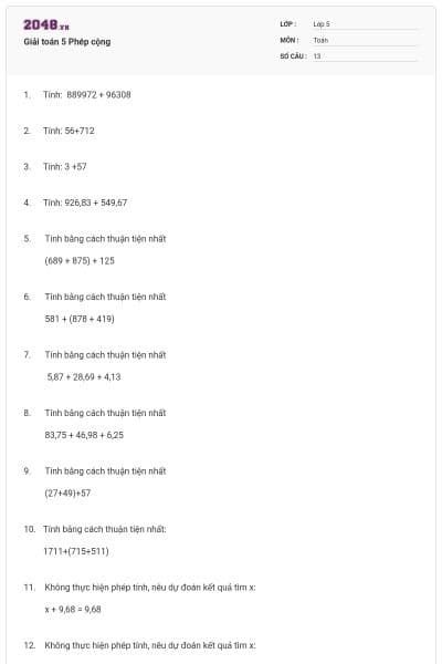 Giải toán 5 Phép cộng
