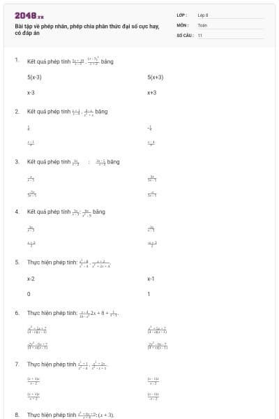 Bài tập về phép nhân, phép chia phân thức đại số cực hay, có đáp án