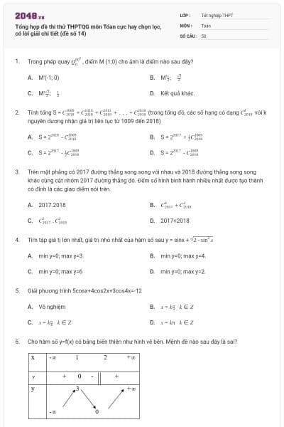 Tổng hợp đề thi thử THPTQG môn Tóan cực hay chọn lọc, có lời giải chi tiết (đề số 14)