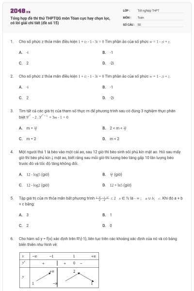 Tổng hợp đề thi thử THPTQG môn Tóan cực hay chọn lọc, có lời giải chi tiết (đề số 15)