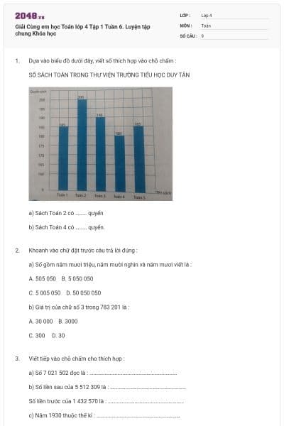 Giải Cùng em học Toán lớp 4 Tập 1 Tuần 6. Luyện tập chung Khóa học