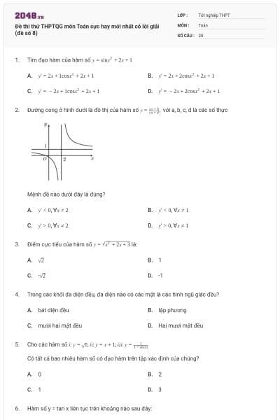 Đè thi thử THPTQG môn Toán cực hay mới nhất có lời giải (đề số 8)