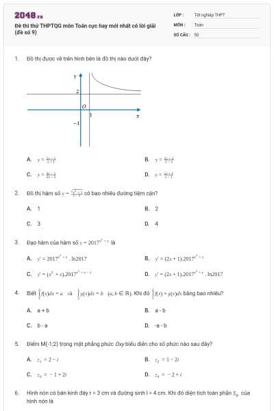 Đè thi thử THPTQG môn Toán cực hay mới nhất có lời giải (đề số 9)