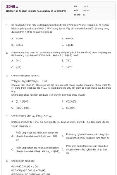 Bài tập Tốc độ phản ứng hóa học siêu hay có lời giải (P2)