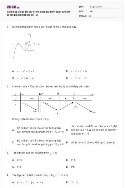 Tổng hợp 20 đề thi thử THPT quốc gia môn Toán cực hay có lời giải chi tiết (Đề số 10)