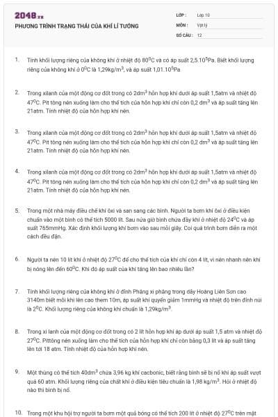 PHƯƠNG TRÌNH TRẠNG THÁI CỦA KHÍ LÍ TƯỞNG