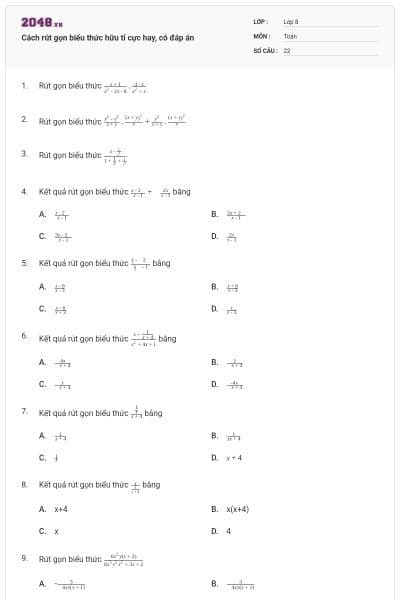 Cách rút gọn biểu thức hữu tỉ cực hay, có đáp án