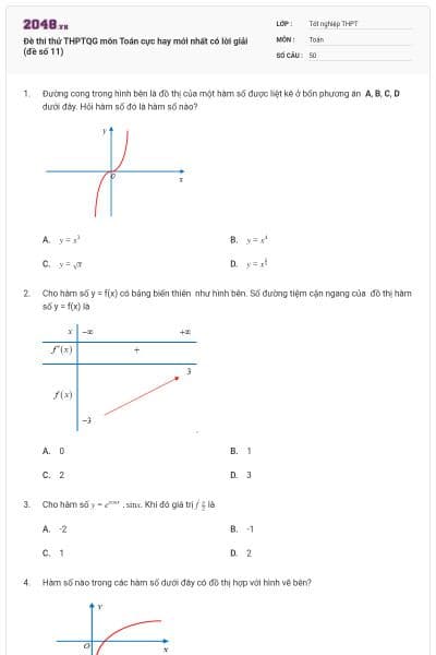Đè thi thử THPTQG môn Toán cực hay mới nhất có lời giải (đề số 11)