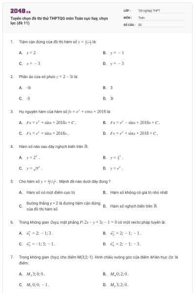 Tuyển chọn đề thi thử THPTQG môn Toán cực hay, chọn lọc (đề 11)