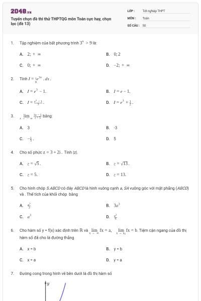 Tuyển chọn đề thi thử THPTQG môn Toán cực hay, chọn lọc (đề 13)