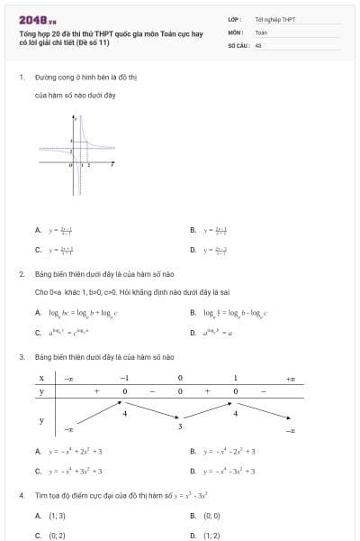 Tổng hợp 20 đề thi thử THPT quốc gia môn Toán cực hay có lời giải chi tiết (Đề số 11)