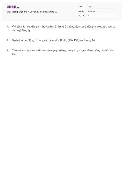 Giải Tiếng Việt lớp 4 Luyện từ và câu: Động từ