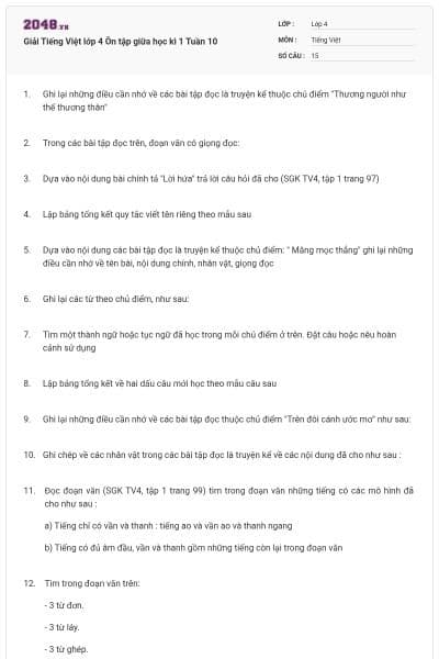 Giải Tiếng Việt lớp 4 Ôn tập giữa học kì 1 Tuần 10