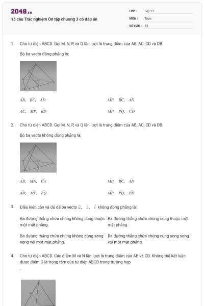 13 câu Trắc nghiệm Ôn tập chương 3 có đáp án