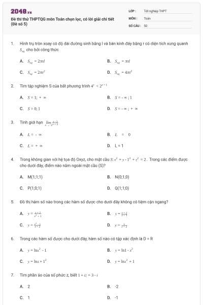 Đề thi thử THPTQG môn Toán chọn lọc, có lời giải chi tiết (Đề số 5)