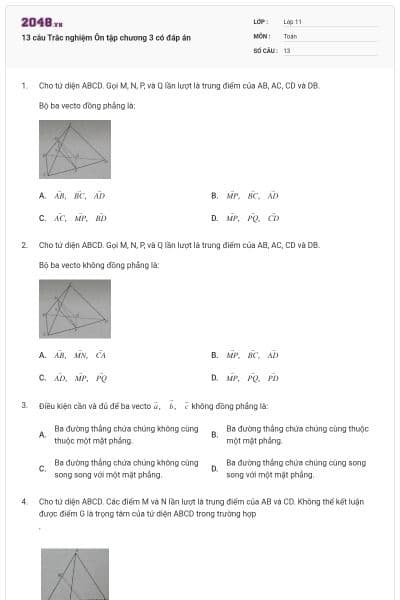 13 câu Trắc nghiệm Ôn tập chương 3 có đáp án