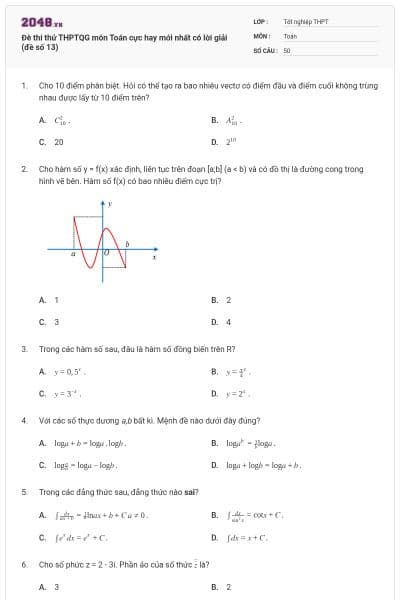 Đè thi thử THPTQG môn Toán cực hay mới nhất có lời giải (đề số 13)