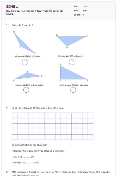 Giải Cùng em học Toán lớp 4 Tập 1 Tuần 10. Luyện tập chung
