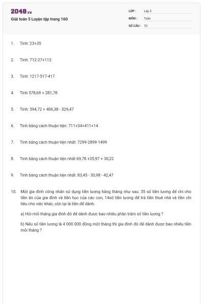 Giải toán 5 Luyện tập trang 160