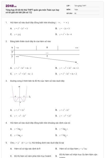 Tổng hợp 20 đề thi thử THPT quốc gia môn Toán cực hay có lời giải chi tiết (Đề số 12)