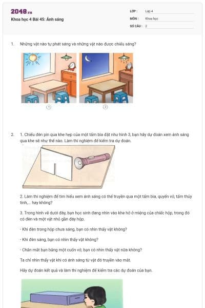 Khoa học 4 Bài 45: Ánh sáng