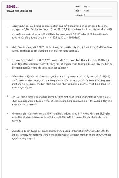 ĐỘ ẨM CỦA KHÔNG KHÍ