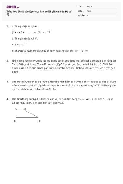 Tổng hợp đề thi vào lớp 6 cực hay, có lời giải chi tiết (Đề số 6)