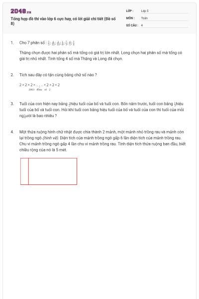 Tổng hợp đề thi vào lớp 6 cực hay, có lời giải chi tiết (Đề số 8)