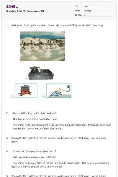 Khoa học 4 Bài 53: Các nguồn nhiệt