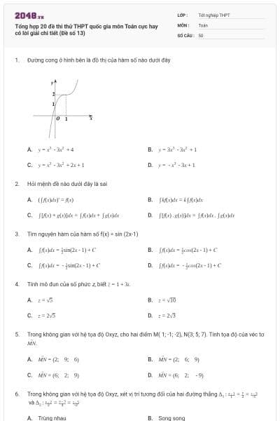 Tổng hợp 20 đề thi thử THPT quốc gia môn Toán cực hay có lời giải chi tiết (Đề số 13)