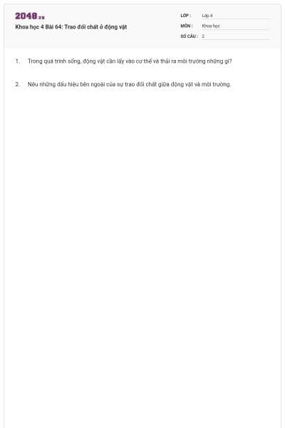 Khoa học 4 Bài 64: Trao đổi chất ở động vật