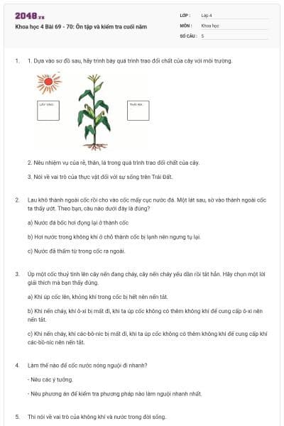 Khoa học 4 Bài 69 - 70: Ôn tập và kiểm tra cuối năm