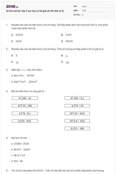 Đề thi cuối kỳ I lớp 5 cực hay có lời giải chi tiết (Đề số 3)