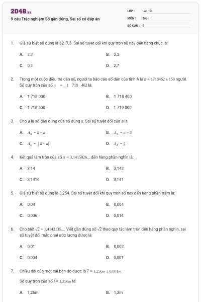 9 câu Trắc nghiệm Số gần đúng, Sai số có đáp án